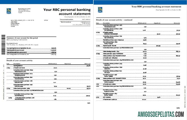 Canada RBC 4 Pages (John Citizen) modelo